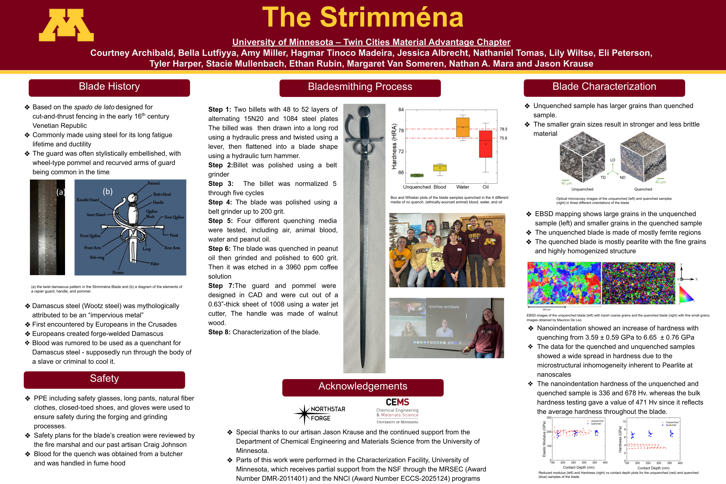 The research poster for the 2026 sword that won first place, called the Strimmena.